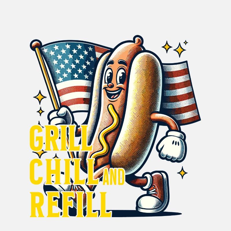 Grill Chill Refill Funny Bbq Pun Retro