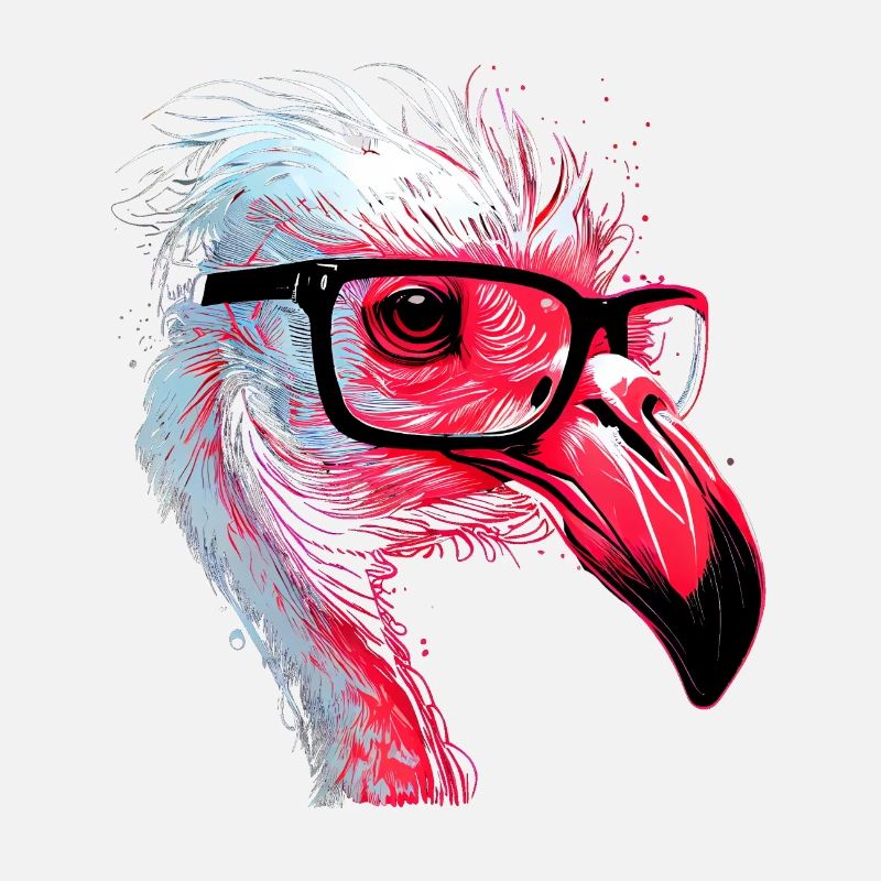 Cooler haariger nerdiger Flamingo Kopf mit Brille