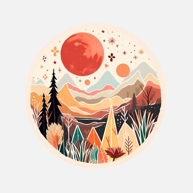 Abstract Boho Landscape in Autumn Colors