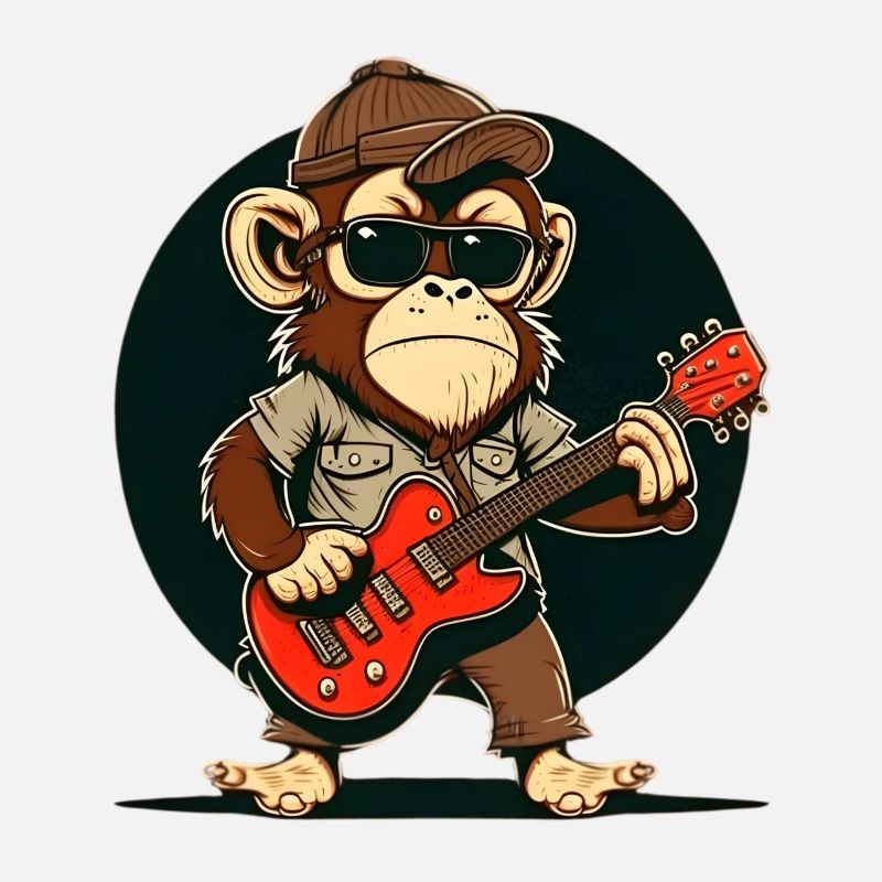 Affe Schimpanse spielt Acousitc Rock Gitarre