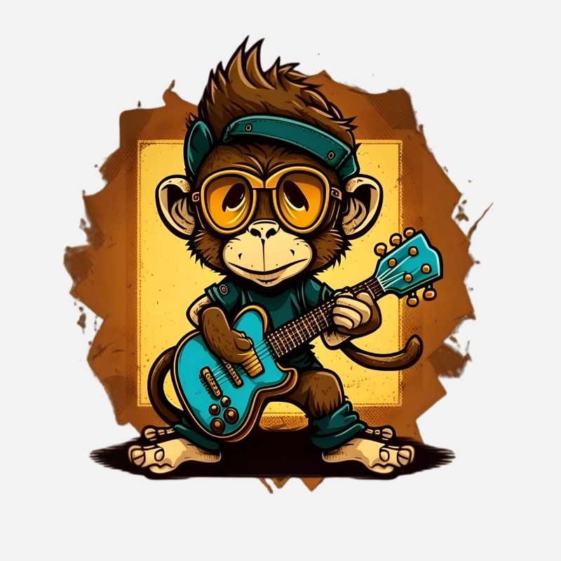 Affe Schimpanse spielt Acousitc Rock Gitarre