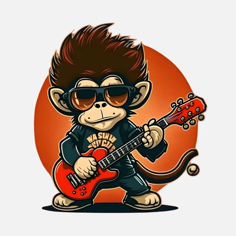 Affe Schimpanse spielt Acousitc Rock Gitarre
