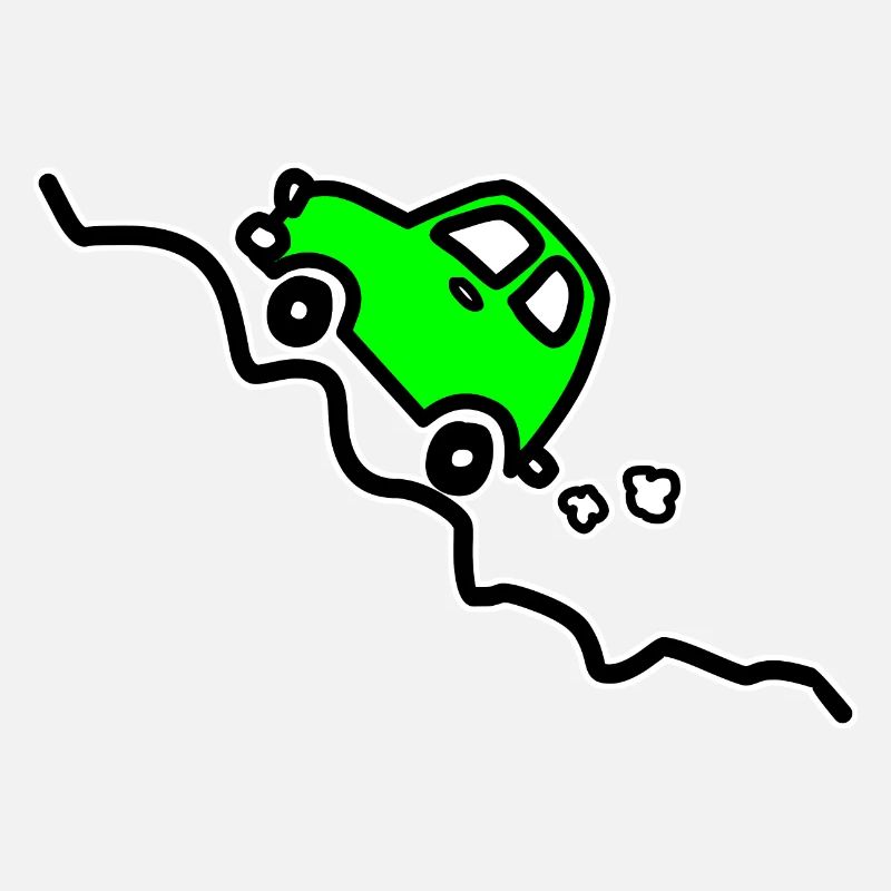 Green car going up a hill