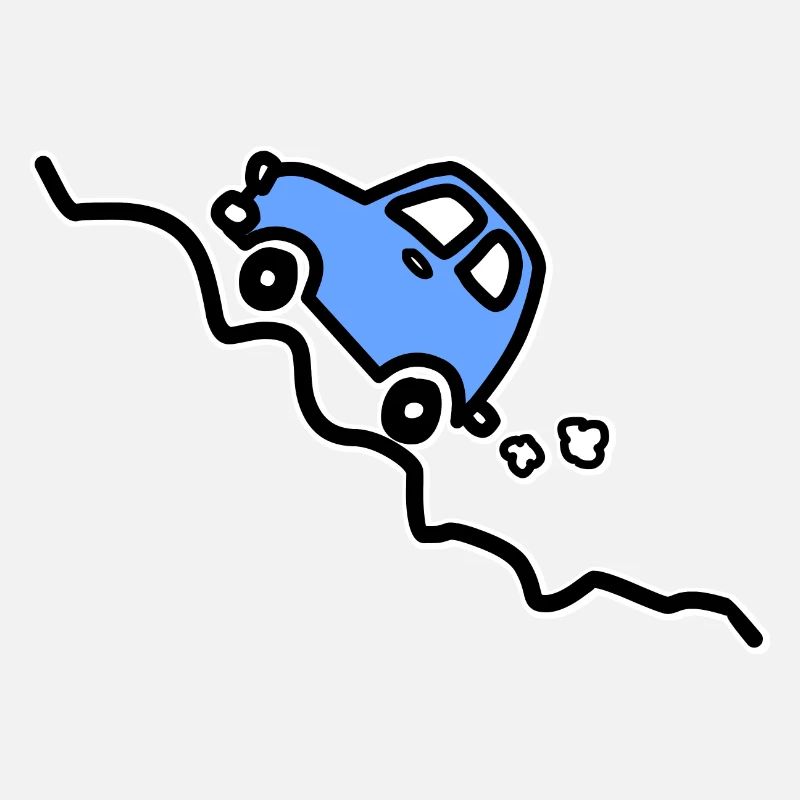 Blue car going up a hill