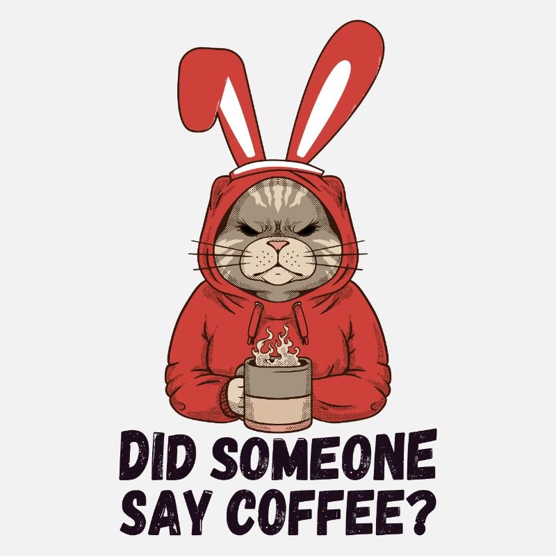 Did Someone Say Coffee? Moody Cat in Bunny Ears