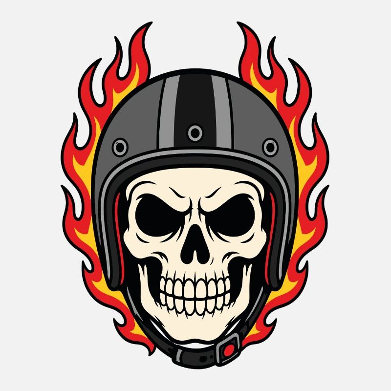 Flaming Skull with Motorcycle Helmet