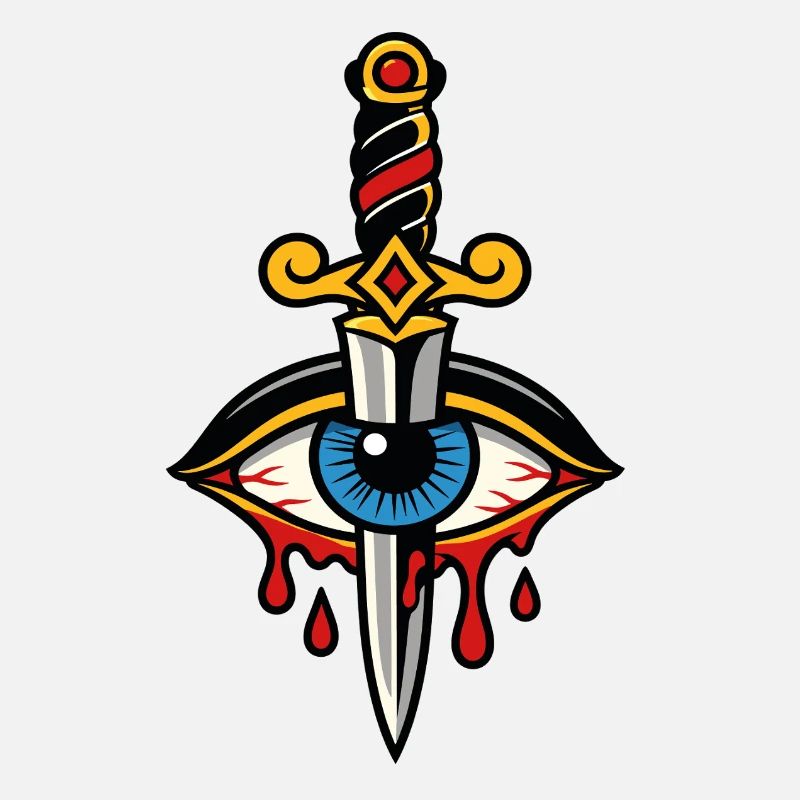 Mystical eye pierced by tattoo-style dagger