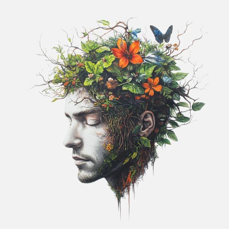 Plants Design Head Connected to Nature