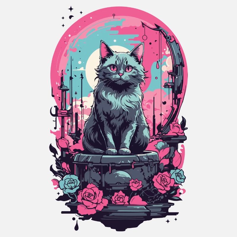Chat Pastel gothique avec lune et Roses