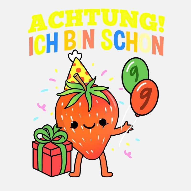 Achtung Ich Bin Schon 9 Obst Geburtstag Erdbeere