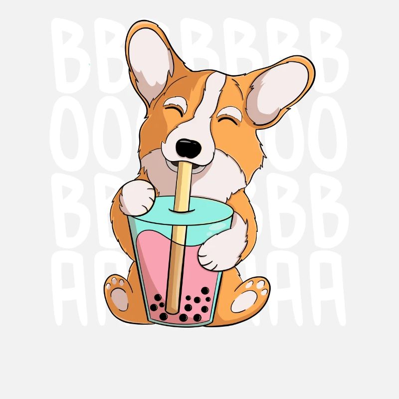 cute kawaii corgi drinking boba tea