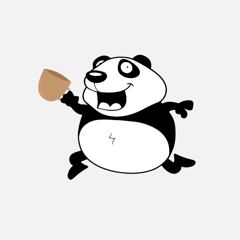 Panda mit Kaffee aufgeregt Koffein Schock