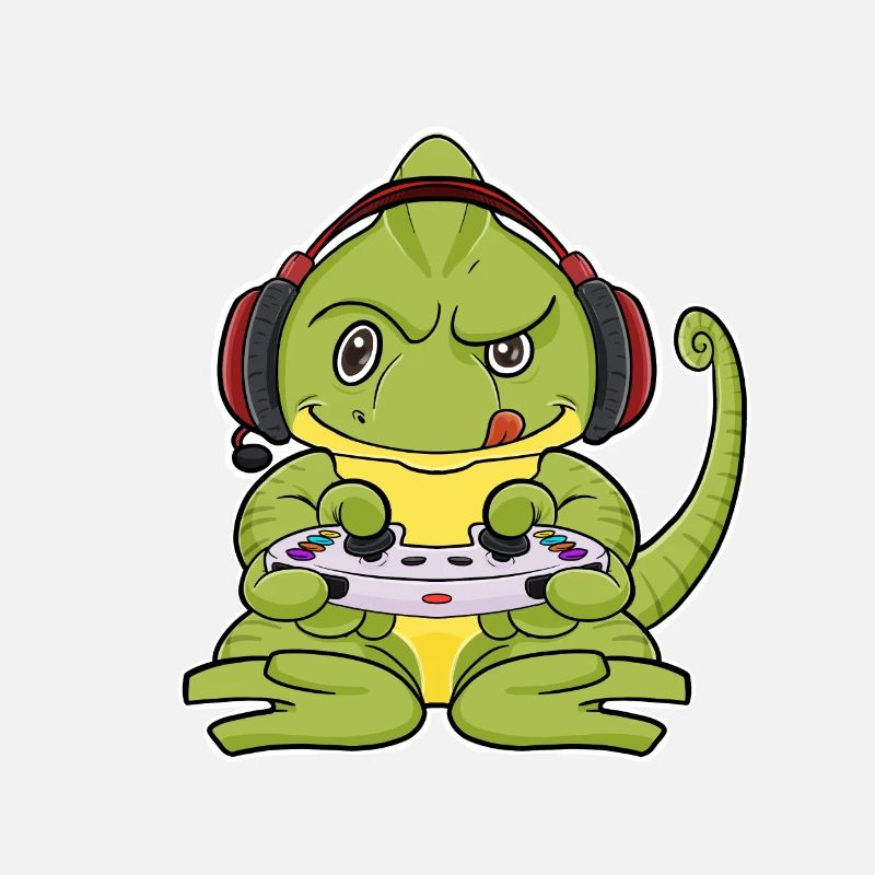 Chameleon With Gaming Controller I Funny Gaming I