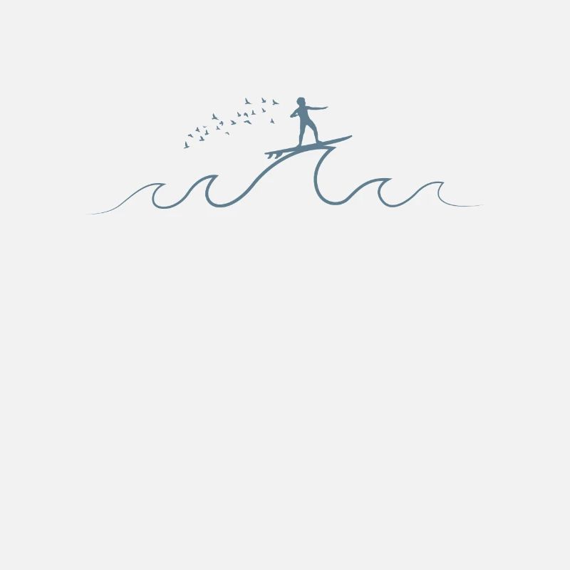 Stick figure surfs on a wave