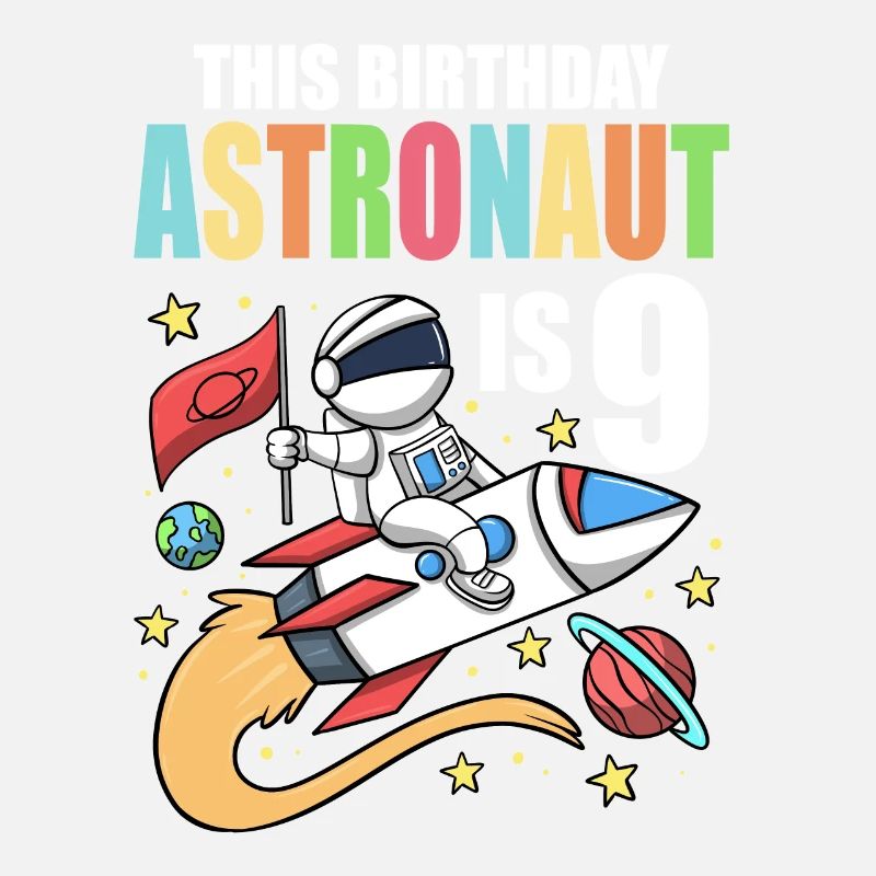Space Birthday 9 Astronaut Planets Rocket Ship