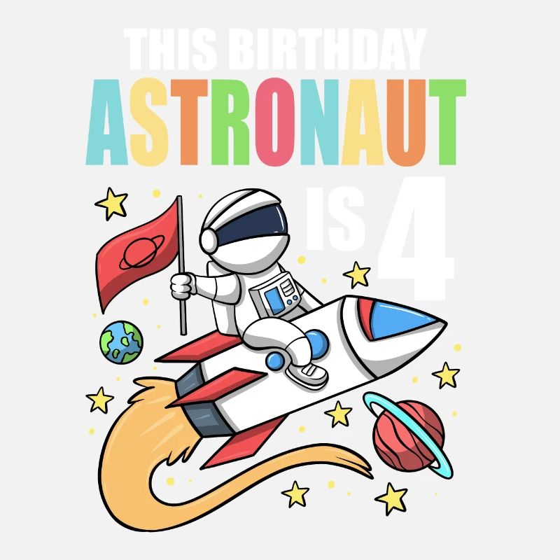 Space Birthday 4 Astronaut Planets Rocket Ship