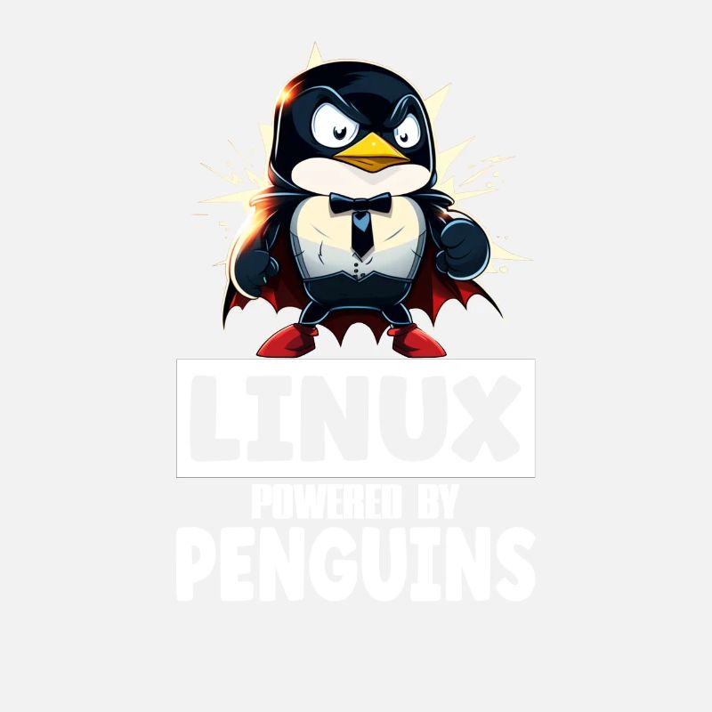 Linux Tux Penguin Powered by Sudo Superhero