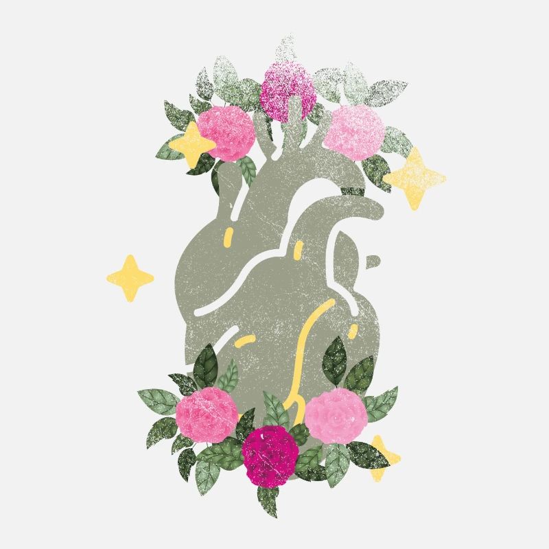 Cœur anatomique et fleurs