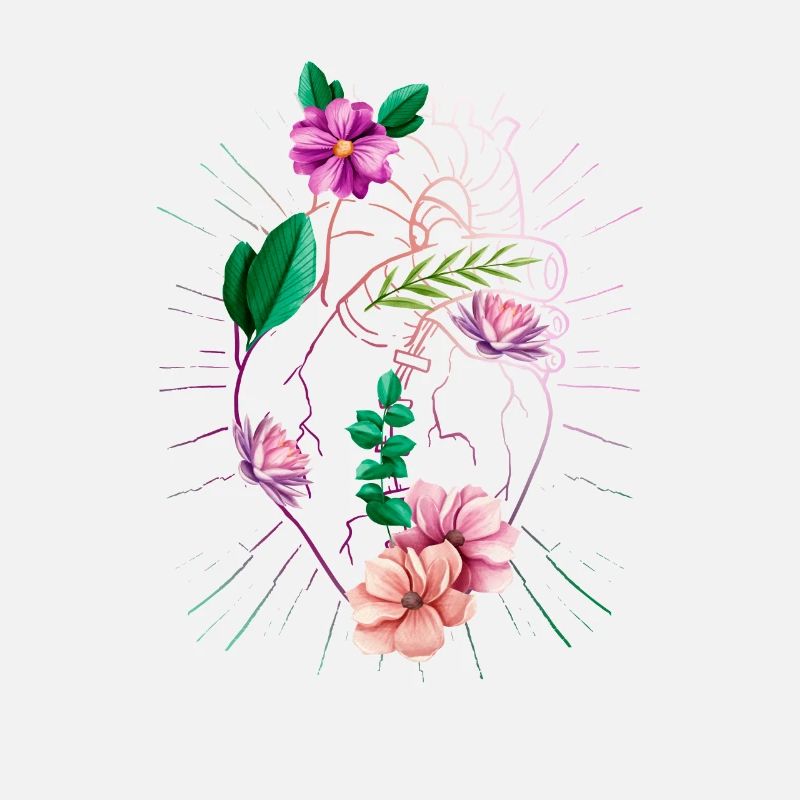 Cœur anatomique et fleurs