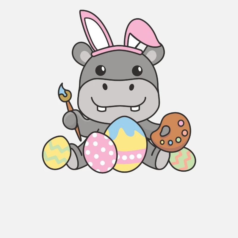 happy easter sweet hippo Easter with Easter eggs