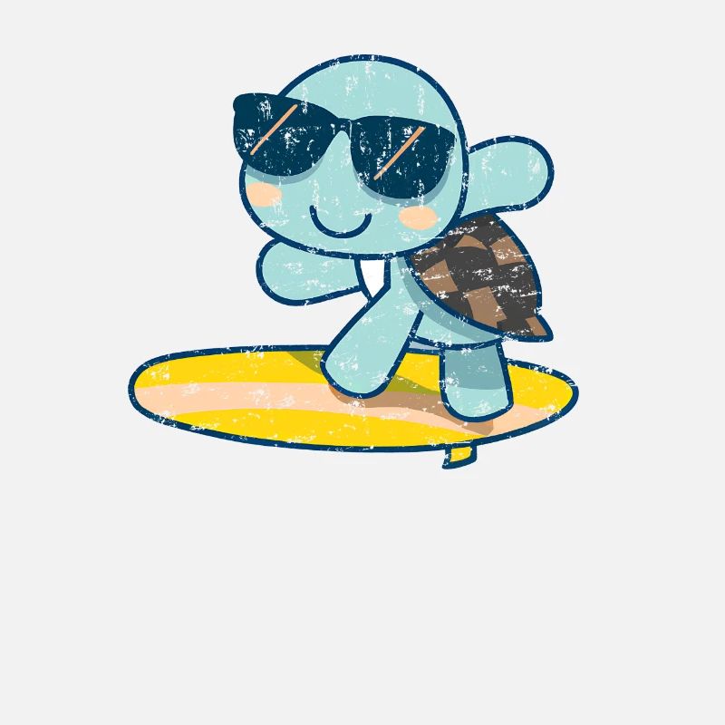 Cute turtle on surfboard with sunglasses