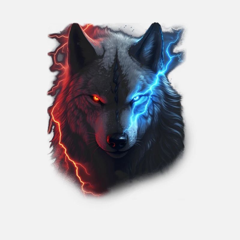 Red and blue lightning wolf