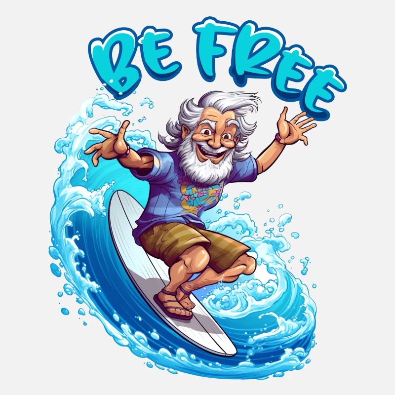 Lustiger Hippie mit einem Surfbrett - Surfer