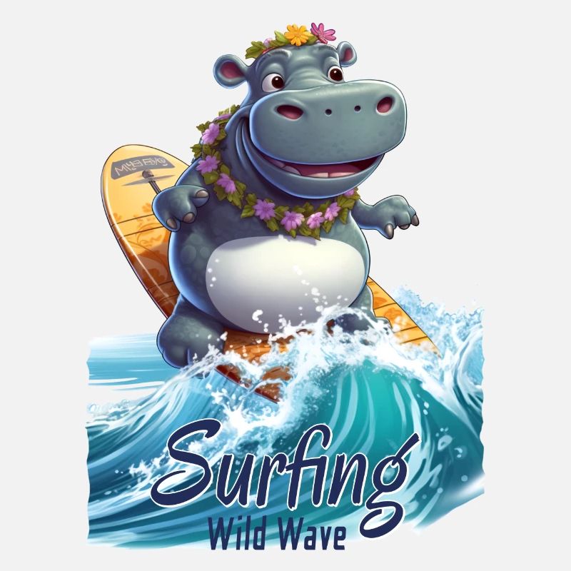 Hippopotame cool avec une planche de surf - surfeur