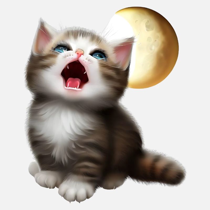 Chat miaulant vers la lune