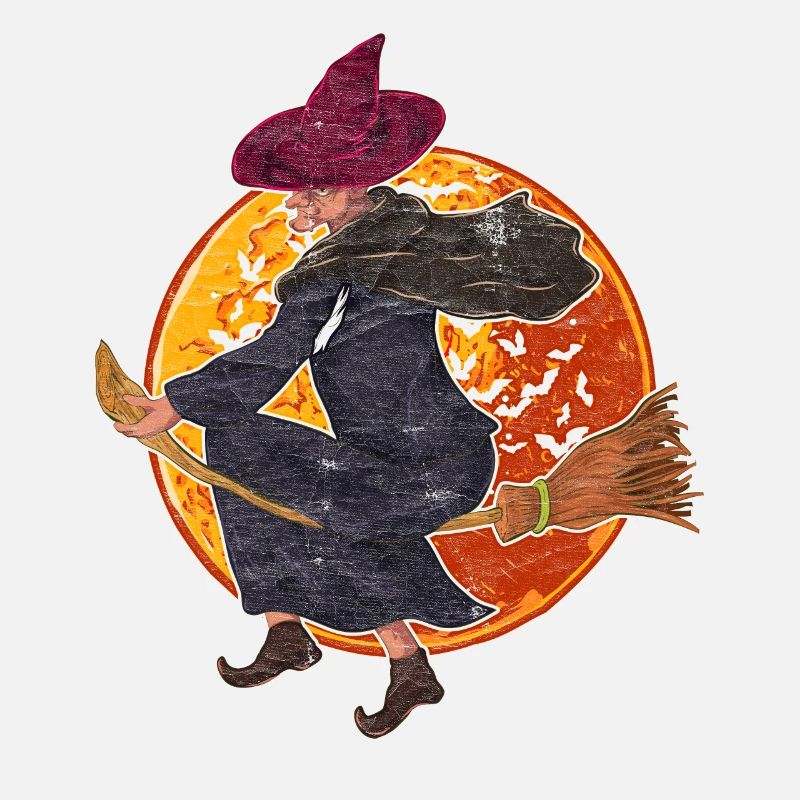 Full Moon Witch’s Broom Cadeau Sorcière d’Halloween