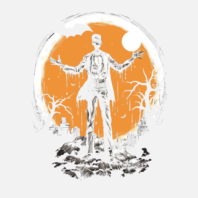 Zombie squelette avec les bras tendus devant la lune
