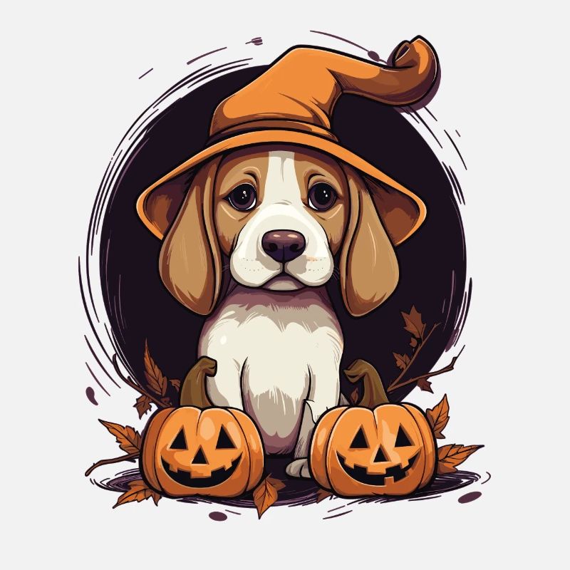 Halloween Witch Hat Pumpkin Dog Beagle