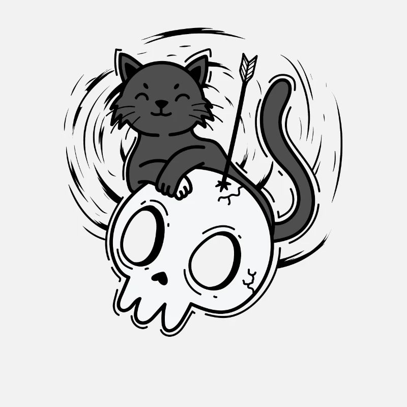 Katze mit Schädel Gothic Styl