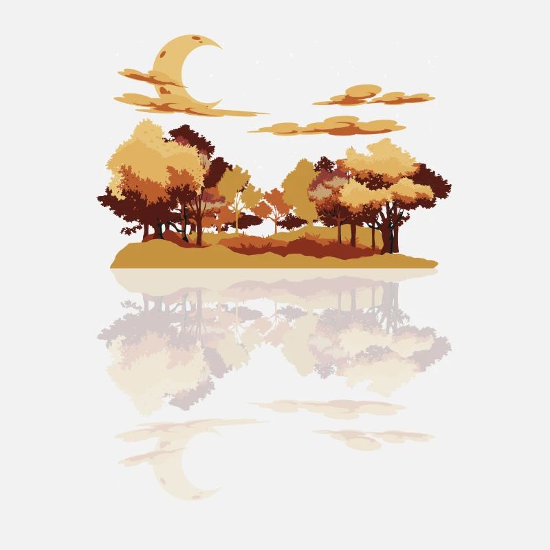Crescent Moon Forest Trees Reflection Gift Nature