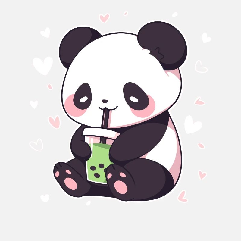 Kawaii Panda Drinks Boba Bubble Tea Chibi