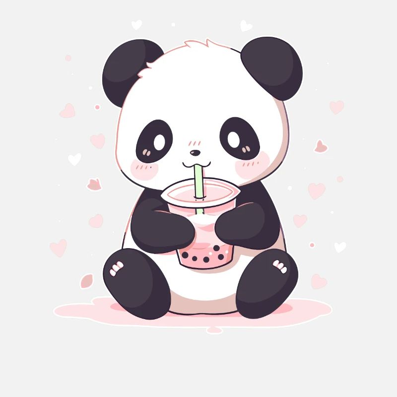 Kawaii Panda Drinks Boba Bubble Tea Chibi