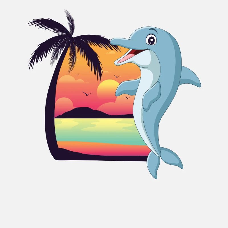 Dolphin Beach Palm Tree Sunset
