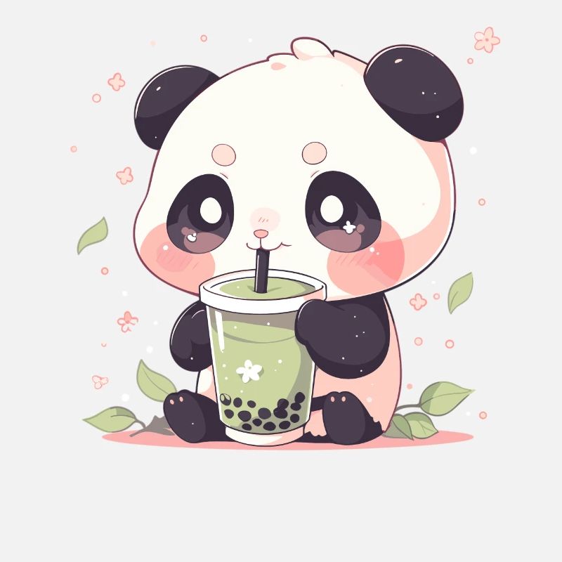 Kawaii Panda Drinks Boba Bubble Tea Chibi