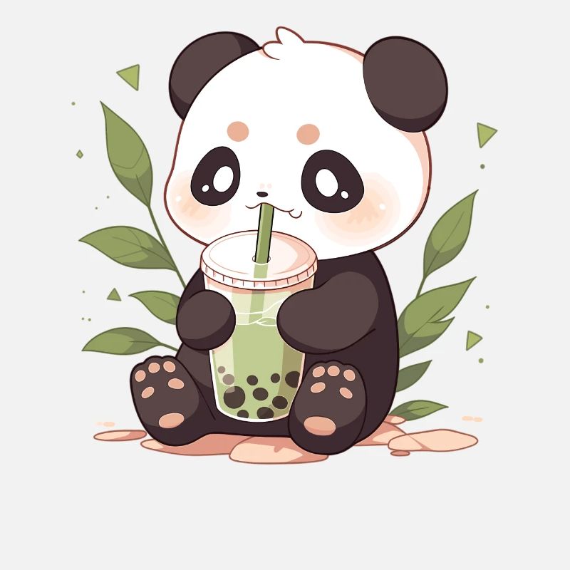 Kawaii Panda Drinks Boba Bubble Tea Chibi