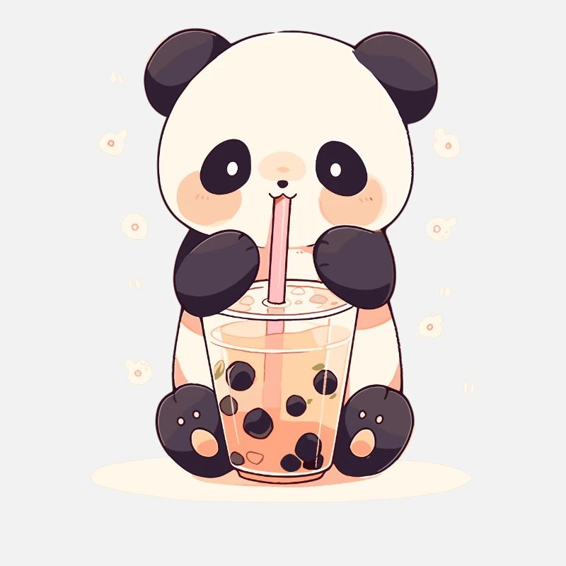 Kawaii Panda Drinks Boba Bubble Tea Chibi