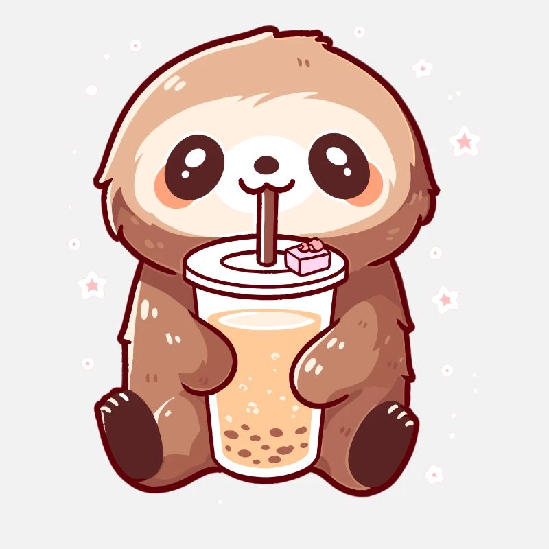 Kawaii Sloth Drinks Boba Bubble Tea Chibi