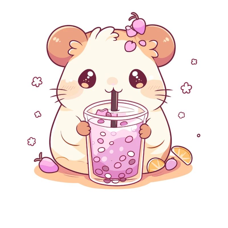 Kawaii Hamster Drinks Boba Bubble Tea Chibi