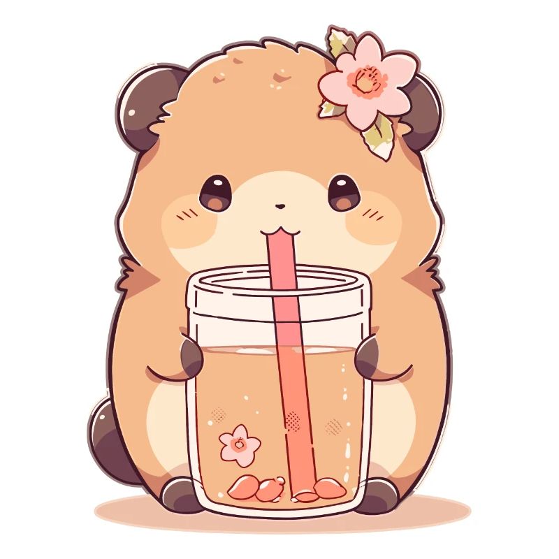 Kawaii Hamster Drinks Boba Bubble Tea Chibi