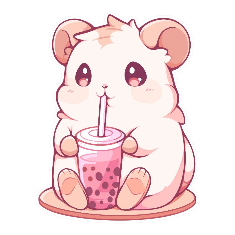 Kawaii Hamster Drinks Boba Bubble Tea Chibi