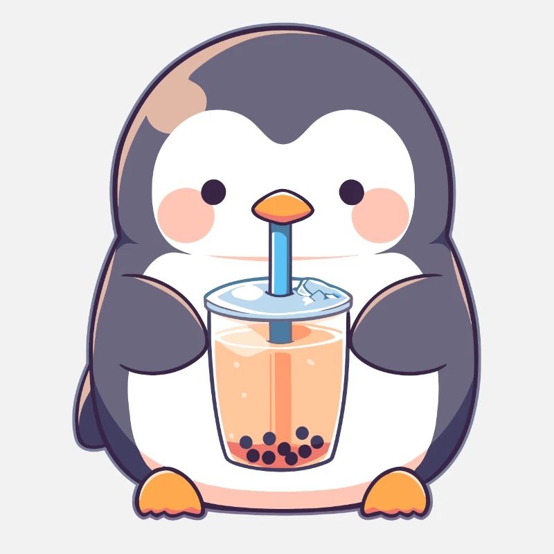 Kawaii Pingouin boit Boba Bubble Tea Chibi