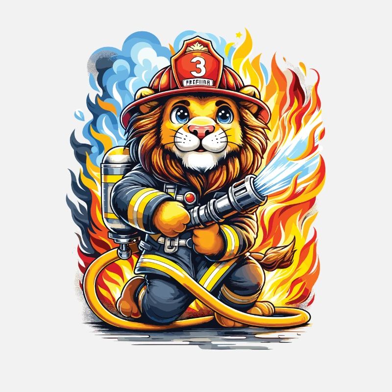 Lion, Firefighter, Firefighter, Flames, Hero