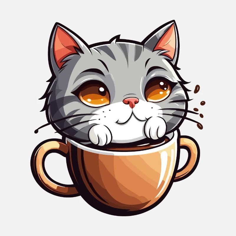 Un chat se baigne dans le café