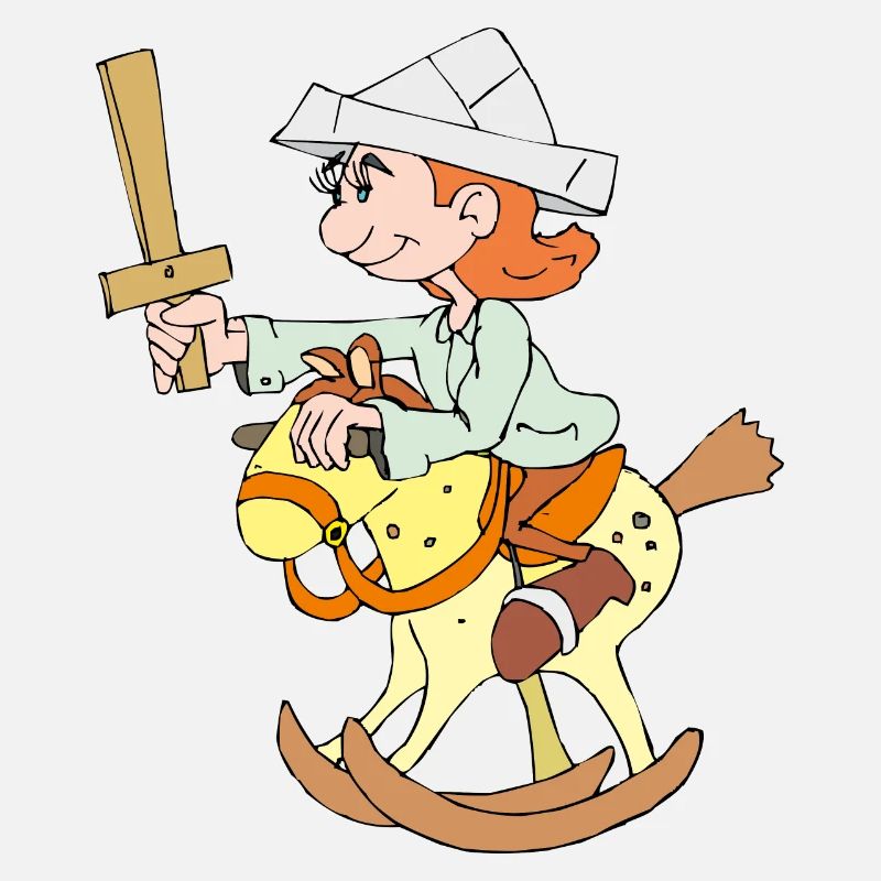 L’enfant monte sur un cheval à bascule