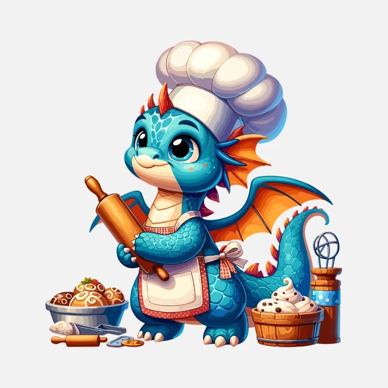 Drachen-Bäcker, Drachen-Konditor, backender Drache