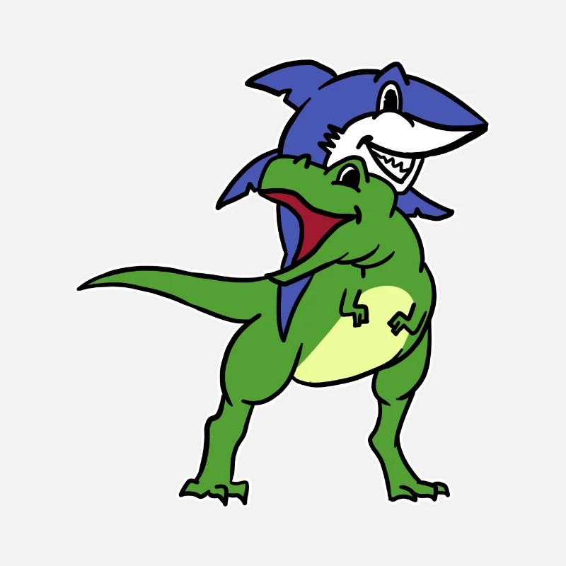 Funny Shark Riding T-Rex Dinosaur Graphic Novelty